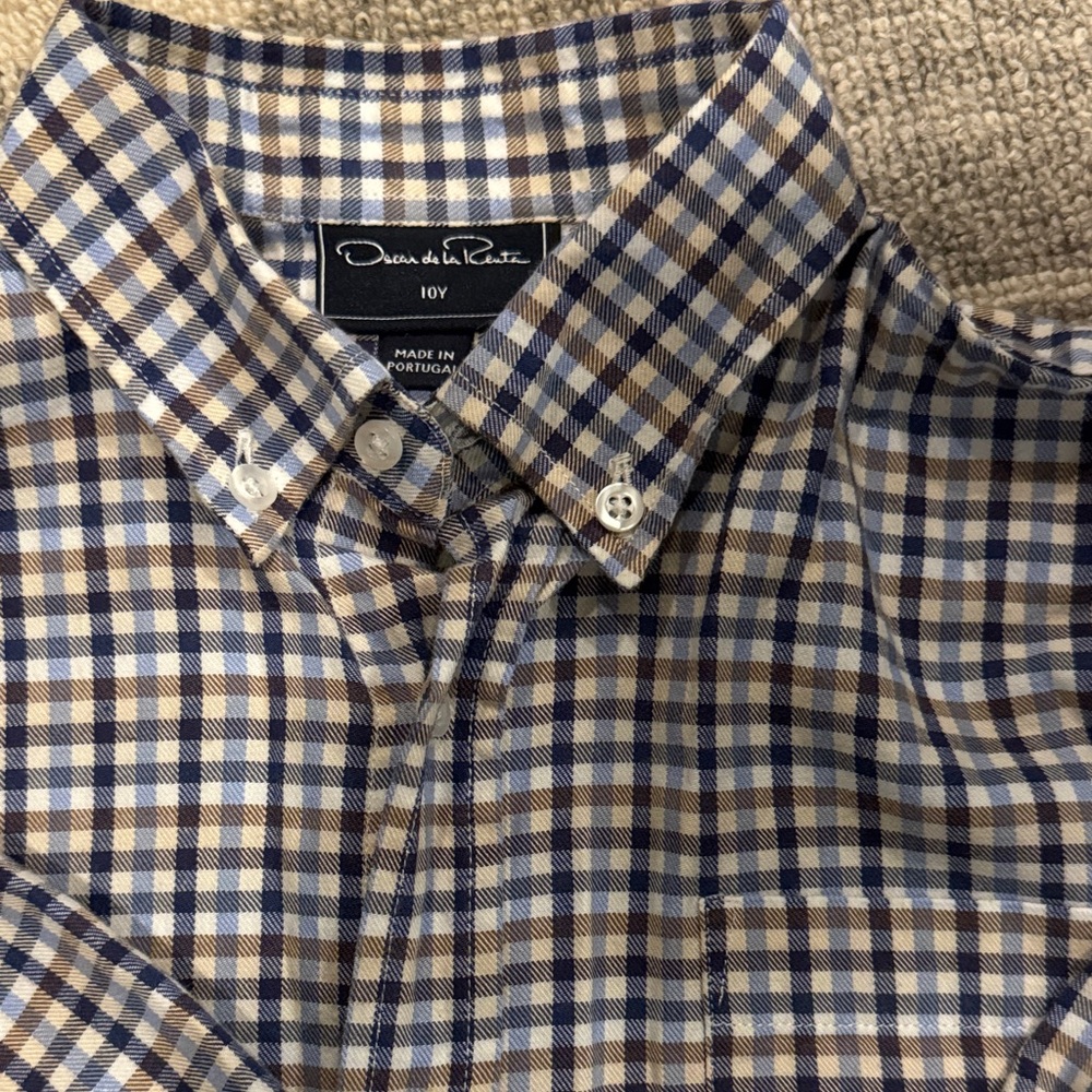 Oscar de la Renta Boy’s Plaid Shirt in Blue and Brown
